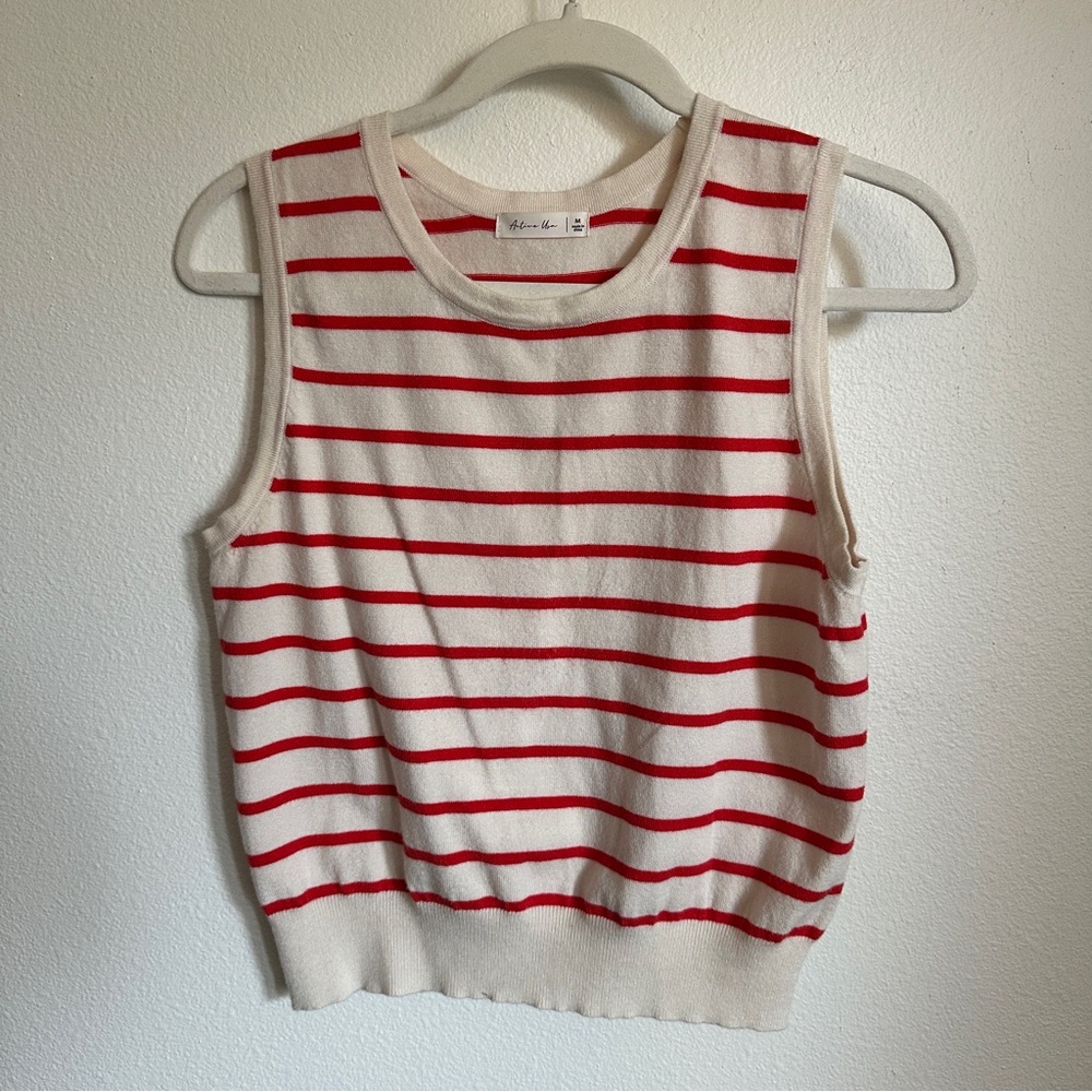 Red and White Sleeveless Sweater